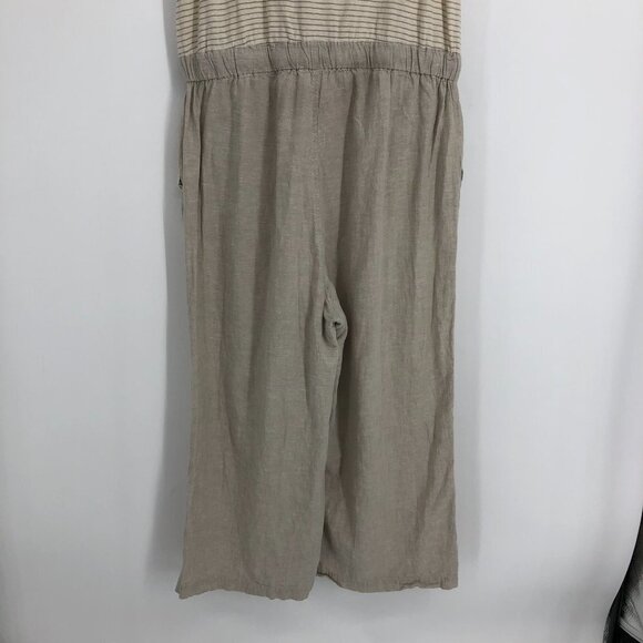 Woolrich Cream EcoRich Linen Striped Wide Leg Jumpsuit/romper in Vintage Khaki L - Picture 12 of 15